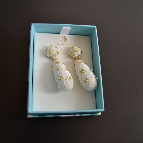 House of Harlow 1960 Beaded Yellow Daisy Dangle Drop Earrings - Picture 2 of 9